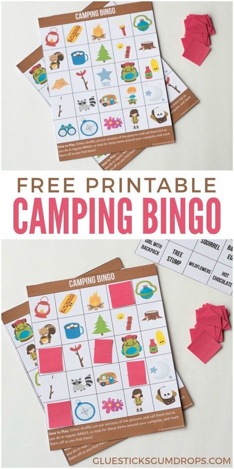 Camping Bingo, Camping Classroom, Camping Activities For Kids, Camping Bedarf, Camping Accesorios, Free Printable Cards, Scout Camping, Camping Birthday, Camping Party