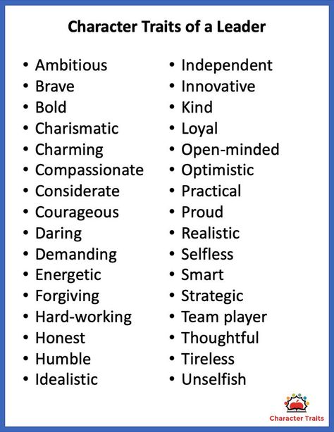 Here's a list of character traits commonly exhibited by leaders. You can easily print and use this resource in your classroom. This will help your students identify a broad range of character traits to expand their vocabularies. Character Traits Ideas, Character Wants List, Character Skills List, Good Traits Gone Bad, List Of Skills For Characters, Traits To Give A Character, Monthly Character Traits, Likes And Dislikes List Character, Personality Traits For Characters