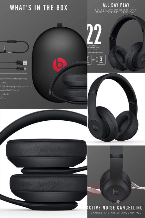 #Beats #Studio3 #Wireless #Noise #Cancelling #Over-#Ear #Headphones - #Apple #W1 #Headphone #Chip, #Class 1 #Bluetooth, 22 #Hours of #Listening #Time, #Built-in #Microphone - #Matte #Black (Latest Model) Beats Studio, Black Headphones, Ear Headphones, Black Case, Beats Headphones, Apple Products, Noise Cancelling, Aesthetic Photography, Over Ear Headphones