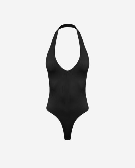 Black Halter Bodysuit, Halter Bodysuit, Black Halter Top, Basic Outfits, Halter Neckline, Hook Eye, Black Bodysuit, Halter Top, Spandex