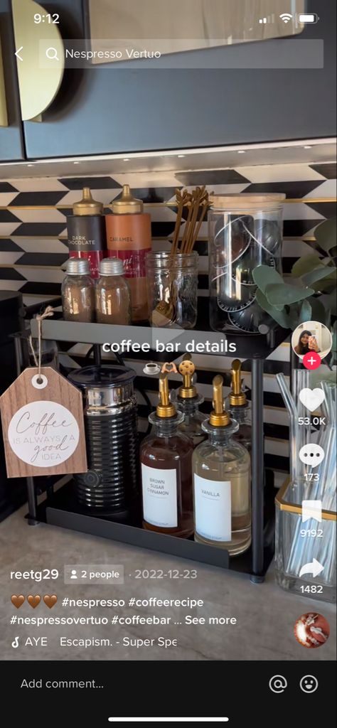 Coffee Cart Organization, Personal Coffee Bar, Coffee Trolley Ideas, Coffee Pod Organization, Nespresso Coffee Bar Ideas Modern, Counter Top Coffee Bar Ideas, At Home Espresso Bar, Nespresso Set Up, Coffee Station Kitchen Countertops