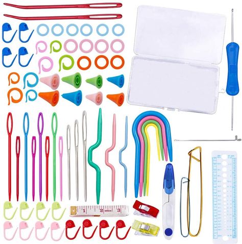 94 PCS Knitting Tool Accessory Kit Sewing Knitting Crochet Accessories Supplies Tools Needles Kit Crochet Starter with Stitch Holders Lock Markers Ring Markers Knitting Sewing Needles Scissors Cable #knittingcrochet Knitting Tools Accessories, Stitch Counter, Needle Weaving, Metal Crochet, Weaving Tools, Needle Kit, Crochet Supplies, Crochet Hook Set, Knitting Tools