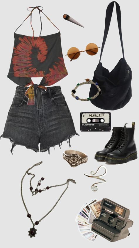 Beach Punk Outfits, Beachy Grunge Outfits, Beach Alternative Outfits, Anarchist Outfit, Alt Beach Outfits, Grunge Vacation Outfits, Rockstar Summer Outfit, Edgy Beach Outfits, My Dream Clothes