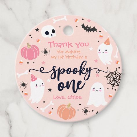 Spooky One Cute Halloween Ghost 1st Birthday Decor Favor Tags The Spooky One Birthday, Spooky One Birthday Decorations, Spooky One Party Favors, First Boo Day Party Girl, First Birthday Girl Halloween Theme, A Spooky One Birthday Girl, First Birthday Halloween Party Girl, Spooky 1st Birthday Girl, 1st Birthday Halloween Theme Girl