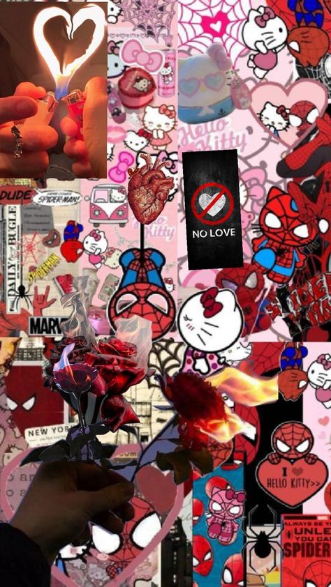 I like Spider-Man and hello kitty❤️ Hello Kitty And Spider Man Wallpaper, Spiderman Couple Wallpaper, Spiderman Hello Kitty Wallpaper, Spider Man And Hello Kitty, Hello Kitty And Spiderman, Slime Easy, Spiderman Stuff, Pink Wallpaper Hello Kitty, Hello Kit