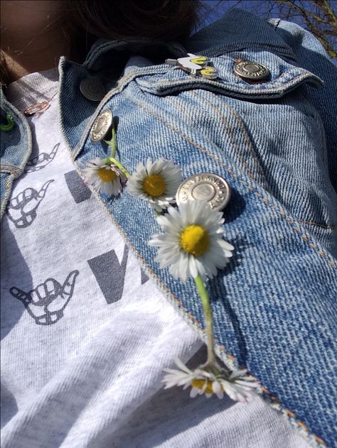 Daisy denim jacket good vibes aesthetic photography Vintage Denim Jacket Aesthetic, Dark Denim Jacket Outfit Aesthetic, Jean Jacket Patches Aesthetic, Denim Aesthetic Photography, Nicole + Core + Aesthetic, Alexa + Core + Aesthetic, Samantha + Core + Aesthetic, Daisy Denim Jacket, Denim Aesthetic