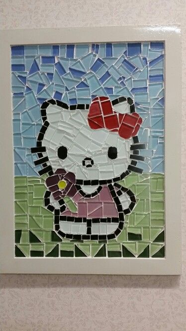 Hello Kitty Mosiacs Projects Diy, Mosaic Art Easy, Mosaic Projects Ideas, Simple Mosaic Art, Kana Kamui, Geometry Project, Geometry Projects, Cardboard Crafts Kids, Mosaic Art Diy