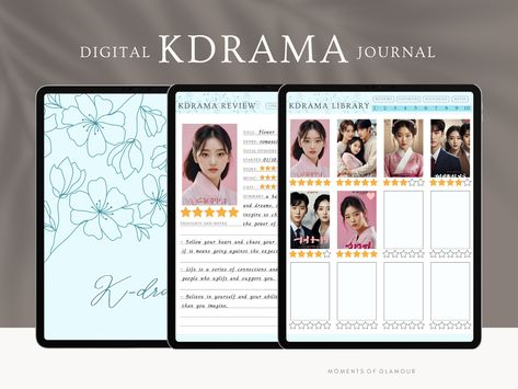 Kdrama Journal | kdrama planner | K-drama Tracker | Digital Korean Drama iPad Journal for GoodNotes | K-DRAMA Shows Movie Media Review Log Movie Review Journal, Digital Journal Aesthetic, Kdrama Journal, Journal Library, Journal For Goodnotes, Drama List, Korean Drama Movies, Journal Digital, Journal Aesthetic