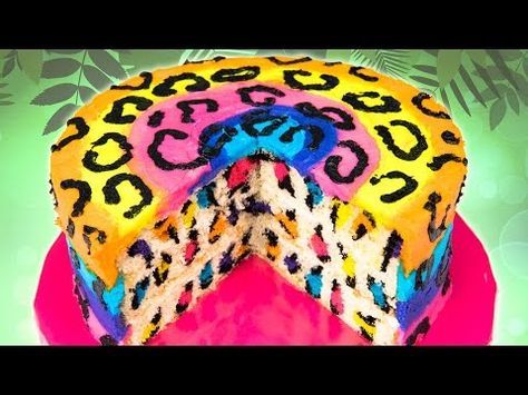 Impress 'Em All With Rainbow Leopard Cake!! - DIY Projects for Teens Cheetah Cakes, Zebra Cakes, Surprise Inside Cake, Leopard Cake, Leopard Print Cake, Animal Print Cake, Inside Cake, Cakes To Make, 100 Calorie