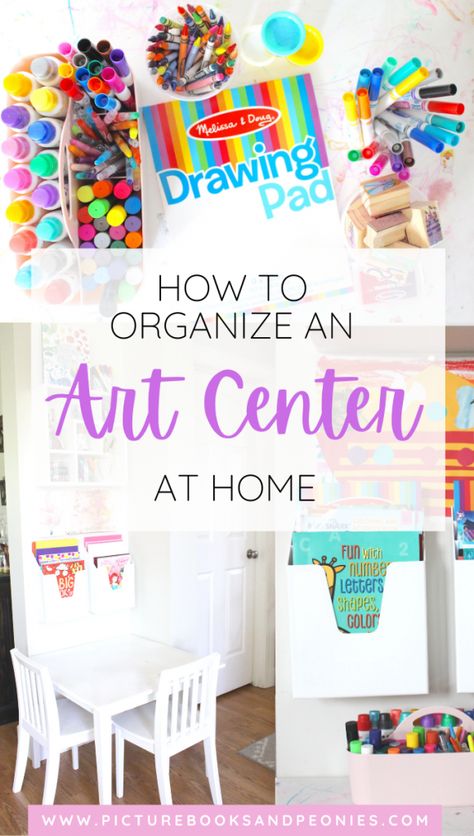 Making an Art Center at Home Art Table Organization Kids, Kids Art Center At Home, Toddler Art Corner, Coloring Station For Kids, Craft Area For Kids, Toddler Art Station, Art Corner For Kids, Art Area For Kids, Diy Kids Art Station