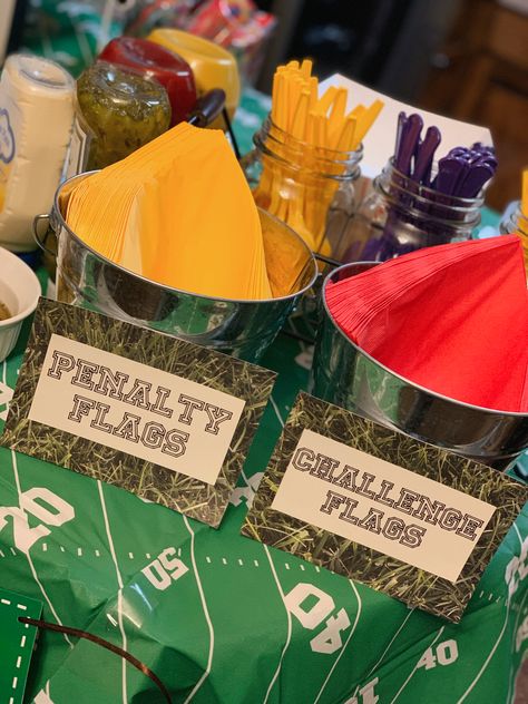 Diy Football Birthday Party, Diy Football Themed Birthday Party, Football Birthday Party Snacks, 2nd Football Birthday Party, Soccer Theme Party Food, Football Party Diy Decorations, 1st Down Football Birthday Party Food, 2nd Year Down Football Birthday, Football Birthday Party Food Ideas