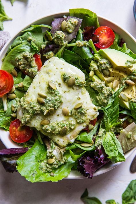 Clean Salads, Cod Salad, Basil Walnut Pesto, Basil Salad, Whole30 Dinner, Whole30 Dinner Recipes, Walnut Pesto, Whole30 Dinners, Dinner Salad