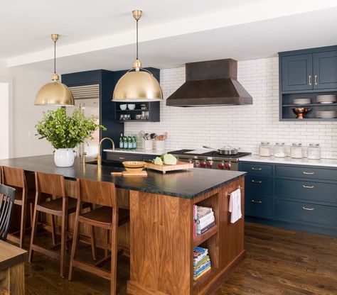 A Navy Kitchen Revival | Take a tour through some of Lauren Liess favorite projects and home renovations so far! For some other helpful interior decorating tips and to learn more about Lauren, visit the link in bio. Catch Episodes of Best House On The Block on HGTV On Demand! #homedecor #diy #interiordesign #interiordecorating #hgtv Navy Kitchen Cabinets, Silestone Countertops, Navy Kitchen, Lauren Liess, Walnut Kitchen, Ideas Casa, Blue Kitchens, White Kitchen Cabinets, Kitchen Cabinetry