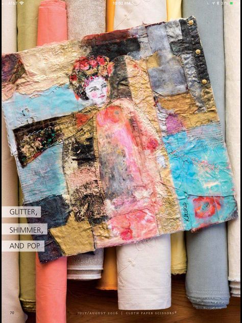 Textile Portraits, Cloth Canvas Art, Recycled Fabric Art, Fabric Recycling, Art Fibres Textiles, Textile Art Projects, Textile Collage, Mixed Media Art Projects, Cloth Paper Scissors