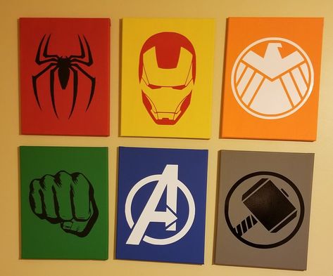 Thor Canvas Painting, Avengers Art Painting, Avengers Painting Ideas, Marvel Painting Ideas On Canvas, Avengers Canvas Painting, Superhero Canvas Painting, Boys Superhero Bedroom, Iron Man Painting, Superhero Painting