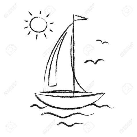 Boats Drawing, Sailboat Drawing, Boat Sketch, Boat Tattoo, Boat Cartoon, Boat Drawing, Water Drawing, Boat Art, Cartoon Images