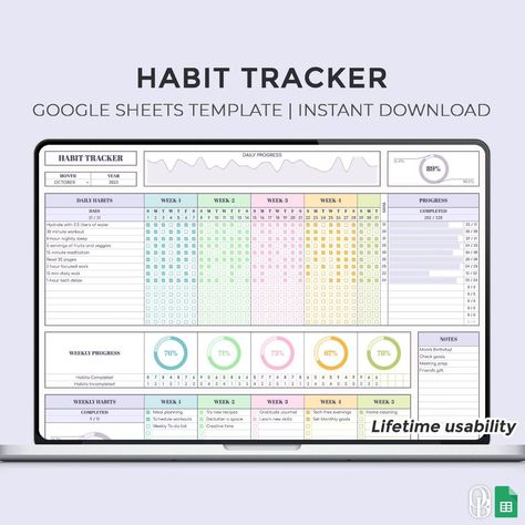 Habit Tracker | Google Sheets | Templates | Excel Templates | Free Google Sheets Template studentplanner #productplannertemplate Excel Templates Free, Google Sheets Templates, Monthly Habits, Budget Spreadsheet Template, Budget Template Free, Daily Progress, Tracker Free, Budget Planner Template, Monthly Budget Planner