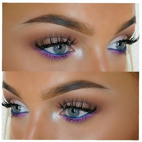 Soft blue & purple eye makeup Toofaced Palette, Colored Liner, Unicorn Eyes, Unicorn Lashes, Eyeliner Tips, Mascara Set, Unicorn Makeup, Smink Inspiration, Beauty Make-up