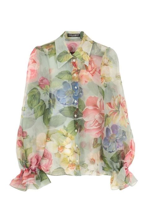 Organza Shirt, Organza Blouse, Embellished Skirt, Printed Silk Shirt, Floral Fashion, Silk Shirt, Dolce & Gabbana, Floral Blouse, Look Fashion