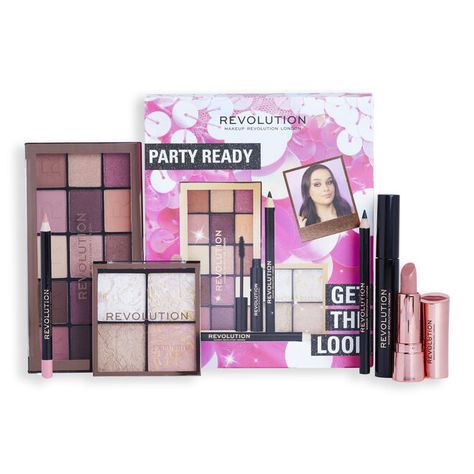 Makeup Revolution Get The Look Gift Set Party Ready Make Up Party, Revolution Beauty, Eye Makeup Set, Makeup Revolution London, Kiss Lipstick, Kohl Eyeliner, Mini Facial, Holiday Glam, Luminizer