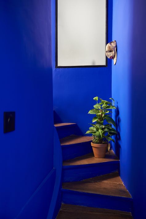 Blue Hallway, Bold Interior Design, Ui Ux 디자인, Yves Klein Blue, Eclectic Interior Design, Eclectic House, Blue Room, Blue Rooms, Eclectic Interior