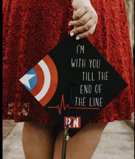 Nursing Graduation Speech Ideas, Graduation Cap Designs Future Doctor, Graduation Cap Nursing School, Captain America Graduation Cap, Nursing School Acceptance Pictures, Or Nurse Graduation Cap, Emergency Nurse Graduation Cap, Er Nurse Grad Cap, Cardiac Nurse Graduation Cap