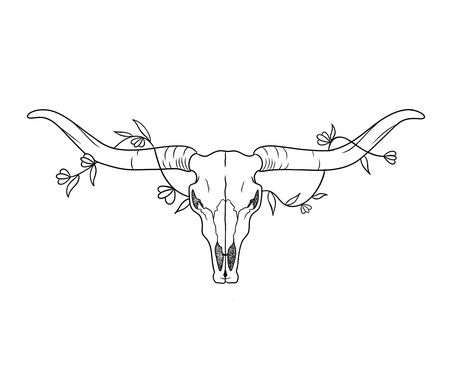 Longhorn And Flower Tattoo, Longhorn Tattoo Stencil, Rustic Spine Tattoos For Women, Long Horn Cow Tattoo For Women, Deer Skull With Flowers Drawing, Western Quote Tattoos For Women, Cow Horns Tattoo, Longhorn Tattoos For Women, Western Tattoo Outline