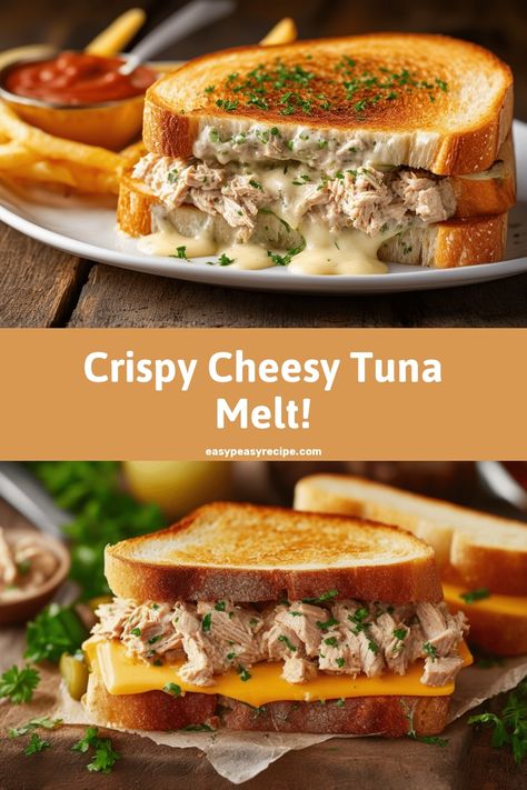 Crispy and cheesy tuna melt sandwich served with fries and garnished with parsley on a white plate. Air Fryer Tuna Melt, Classic Tuna Melt, Air Fryer Tuna, School Cookies Recipe, Easy Airfryer, Tuna Melt Sandwich, Easy Zucchini Recipes, Veggie Skewers, Easy Peasy Recipes