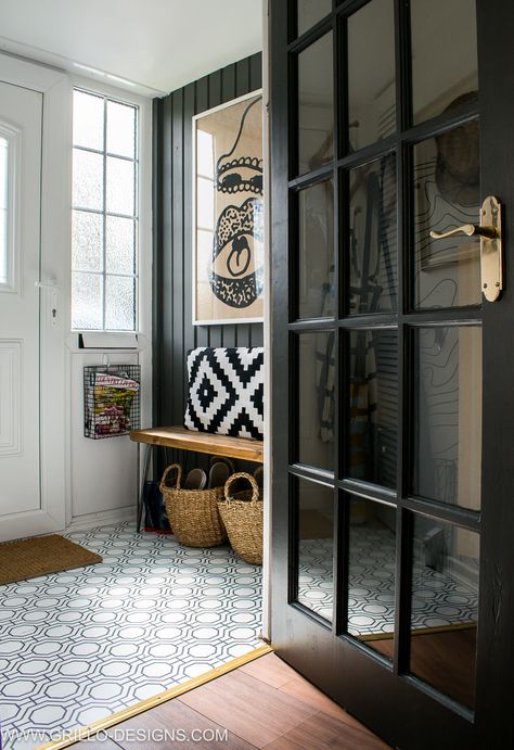 Entryway Flooring, Nesting With Grace, Eclectic Cottage, Home Green, Paint White, Paint Wallpaper, Kitchen Cabinet Organization, Living Kitchen, Home White