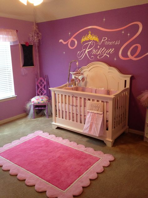 pink and purple nursery for a princess Purple Princess Nursery, Purple Nursery Ideas, Princess Themed Nursery, Pink And Purple Nursery, Purple Butterfly Nursery, Purple Baby Rooms, Pink And Purple Butterfly, Disney Princess Room, Small Space Nursery