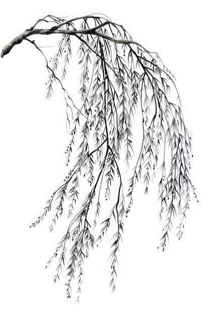 Weeping Willow Drawing, Weeping Willow Branch, Willow Illustration, Branch Drawing, Scientific Drawing, Botanical Drawing, Willow Branches, Weeping Willow, Hand Drawn Illustration