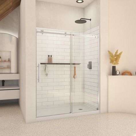 DreamLine Luna Matte Black 54-in to 58-in W x 71-in H Frameless Sliding Shower Door in the Shower Doors department at Lowes.com Shower Door Alternatives, Shower Glass Door Ideas, Shower Oasis, Shower Door Ideas, Door Alternatives, Shower Sliding Glass Door, Frameless Sliding Shower Doors, Steel Barns, Dream Shower