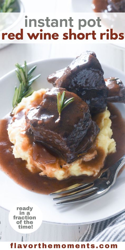 Red Wine Braised Short Ribs are tender and flavorful in just 1 hour in the Instant Pot! They're perfect for special dinners and they're dairy and gluten-free! #glutenfree #shortribs #dinner Braising Ribs Recipe, Short Ribs In Oven, Instant Pot Short Ribs, Red Wine Braised Short Ribs, Wine Braised Short Ribs, Braised Short Ribs Recipe, Boneless Beef Short Ribs, Beef Back Ribs, Short Ribs Slow Cooker