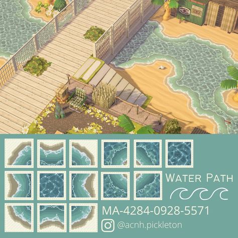 Colin Crossing, Animal Crossing Design Codes, Animal Crossing Design, Beach Path, Water Island, Animal Crossing 3ds, Animal Crossing Guide, Animal Crossing Wild World, Path Design