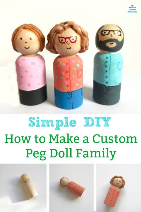 A simple DIY craft project - make personalized peg people. Perfect gift or wedding cake topper.  #pegdoll #pegperson #pegdollcraft #familycraft #weddingcaketopperdiy #pegdollhair #pegdollbeard #craftsforkids How To Paint Wooden Peg Dolls, Peg Doll Hair, Japanese Interior Design Bedroom, Modern Japanese Interior, Wooden Peg Dolls, Wood Peg Dolls, Japanese Interior Design, Diy Gifts For Kids, Operation Christmas Child