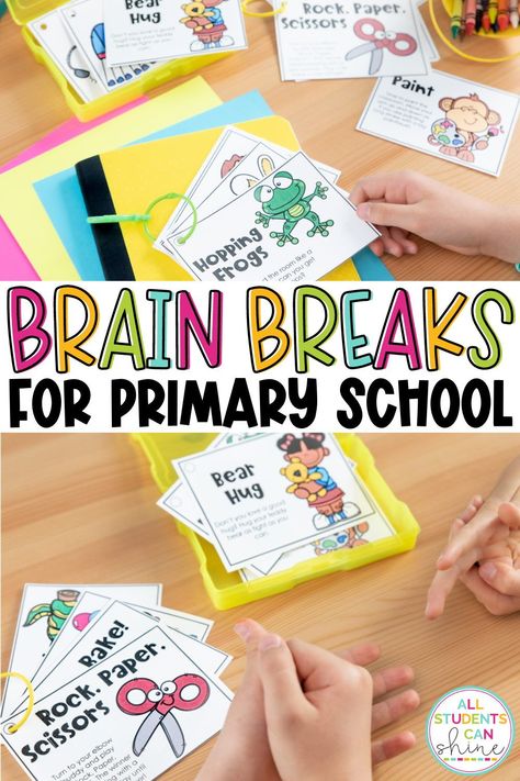 These brain breaks for primary school are perfect for those times in your classroom when your students need to get their wiggles out or give their brains a rest! With these brain break ideas, you can even provide some student choice for different fun brain break activities. Primary School Learning Activities, Choice Time Activities, Classroom Ideas Primary School, Brain Bins, Primary School Activities Ideas, Brain Breaks Preschool, Brain Break Activities Elementary, Primary School Ideas, Brain Break Ideas