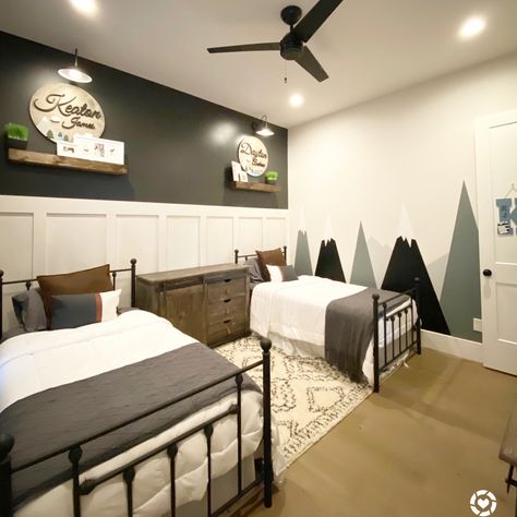 Sons Room Ideas, Brothers Room Ideas Shared Bedrooms Bunk Bed, Room For 2 Brothers, Unique Shared Bedroom Ideas, Double Twin Beds Boys Room, Bedroom Ideas For 2 Brothers, Bedroom For Brothers, Brother Rooms Shared, 2 Twin Beds In One Room Ideas Aesthetic