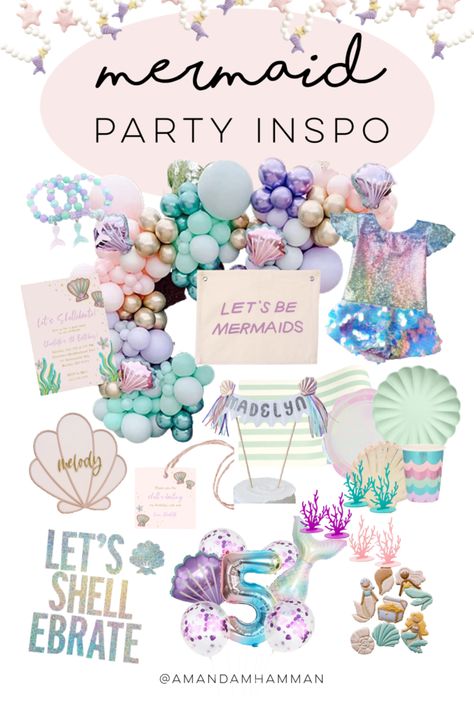 Birthday Party Mermaid, Mermaid Pool Parties, Mermaid Birthday Party Decorations, Mermaid Theme Birthday Party, Girls Birthday Party Themes, 5th Birthday Party Ideas, Kids Themed Birthday Parties, Mermaid Theme Party, Mermaid Parties