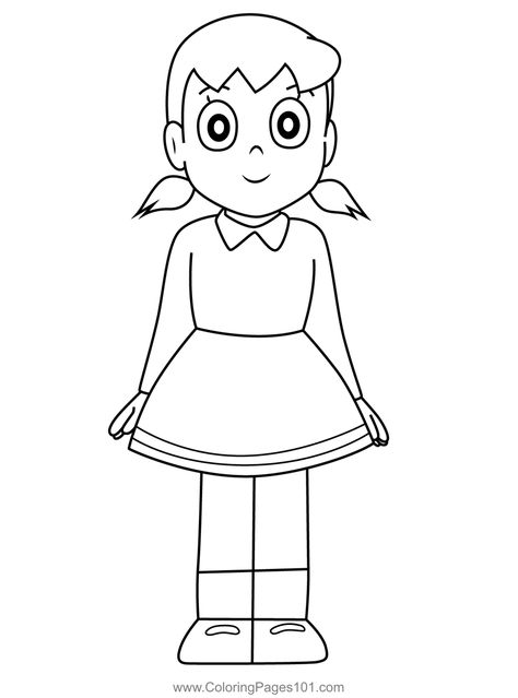 Shizuka Doraemon Coloring Page Doraemon Printable, Shizuka Drawing, Doraemon Coloring Pages, Shizuka Doraemon, Character Outline, Doremon Cartoon, Unicorn Stickers, Cartoon Coloring Pages, Shizuoka