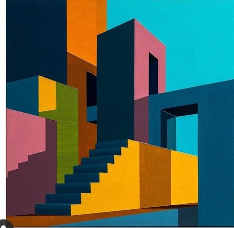 Architectural Abstraction, Geometric Landscape, Abstract Architecture, Boho Art Drawings, Vaporwave Art, Boho Painting, Geometric Architecture, Geometric Design Art, Architecture Concept Drawings