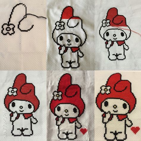 My Melody cross stitch My Melody Cross Stitch, Sanrio Cross Stitch, Stitch Wedding, Wedding Korea, Holiday Cross Stitch, Stitch 2, Diy Crochet Projects, My Melody, Diy Crochet