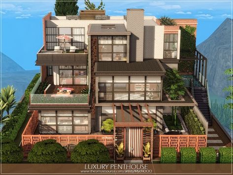 Sims 4 — Luxury Penthouse by MychQQQ — Lot: 40x30 Value: $ 295,352 Lot type: Residential House contains: - 3 bedrooms - 4 Modern House Design Exterior Sims 4, Sims 4 Bgc House, Sims 4 7 Bedroom House, Penthouse Blueprints, Sims 40x30 House, Sims 4 Loft House Download, Sims 4 Houses Luxury, Sims House Inspo Exterior, Celebrity Houses Sims 4