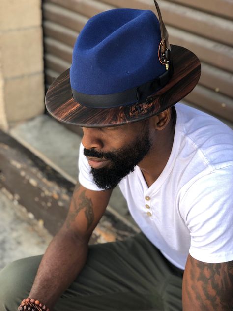 Fedora Aesthetic Men, Blue Fedora Hat Outfit, Men’s Hats, Fedora Hat Men Outfits, Hat Men Outfit, Black Men Casual Style, Fedora Hats For Men, Fedora Hat Outfits, Mens Fedora Hat