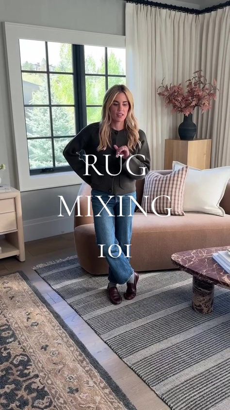 Entry Rug Size Guide, How To Pair Rugs In Open Concept, Rug Pairings For Open Concept Spaces, Two Rugs In One Room Layout, Mixing Rugs In Same Room, How To Layer Rugs Living Rooms, Mixing Rugs In Open Floor Plan, How To Layer Rugs, Two Rugs In One Room