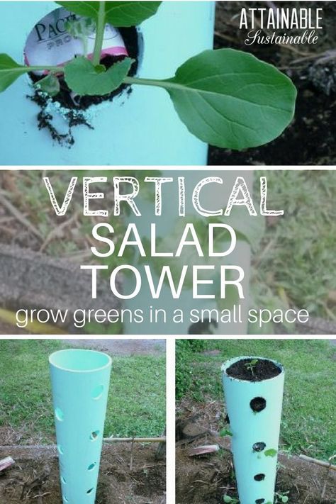 Small vegetable gardens are a challenge but this DIY vertical garden tower can help you get the most out of your space! Vertical Garden Tower, Grow Tower, Diy Vertical Garden, Garden Tower, Vertical Vegetable Gardens, Gutter Garden, Vertical Vegetable Garden, Small Vegetable Gardens, Vertical Herb Garden