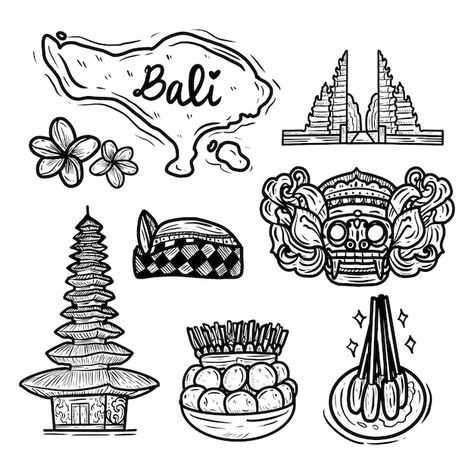 Bali Drawing, Bali Food, Collection Illustration, Bali Island, Wreck This Journal, Stationery Templates, Drawing Easy, Business Card Maker, Flyer Maker