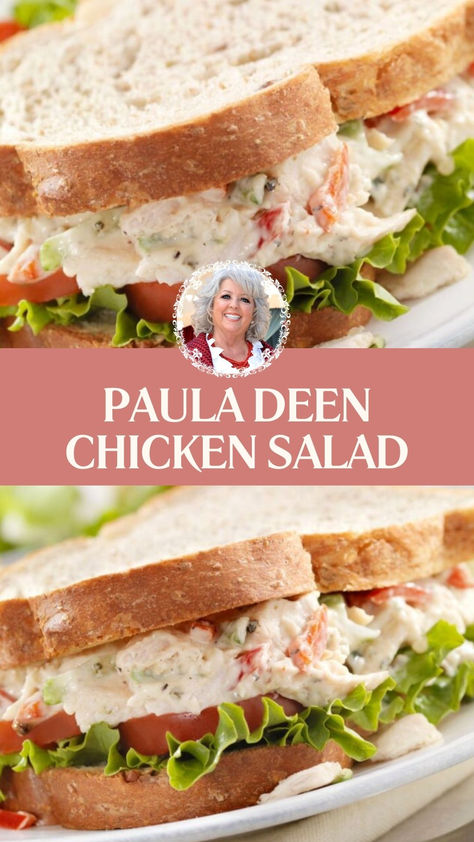 Paula Deen Chicken Salad Chicken Almond Salad Recipe, Southern Chicken Salad Recipe Paula Deen, Sides For Chicken Salad Sandwiches, Paula Deen Chicken Salad, Paula Deen Chicken, Summer Picnic Salads, Classic Chicken Salad Sandwich, Canned Chicken Salad Recipe, Easy Chicken Salad Recipe