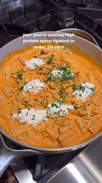 Meggin on Instagram: "high protein spicy rigatoni ✨🍝 Hi besties!! Here is a super quick & easy high protein spicy rigatoni recipe using my fave @eatbanza protein rigatoni noodles!! I love using Banza in my pasta recipes, because it’s always delicious and helps me hit my protein intake for the day. I hope you enjoy this pasta as much as I do!! xoxo, Meg 💕💋 Ingredients 1 box banza rigatoni pasta 3 shallots, finely chopped 1-2 tbsps. minced garlic 2 tbsps. red chili flakes 4 tbsps. cream cheese 1/3 cup blended cottage cheese 2 tbsps. tomato paste 2 tbsps. unsalted butter 1/4 cup pasta water 1 cup heavy cream or milk for extra protein 1/4 cup parmesan cheese salt & pepper to taste burrata, to top the pasta with parsley, to top the pasta with Directions Boil a pot of wat Pasta With Tomato Paste, High Protein Pasta Recipes, Rigatoni Pasta Recipes, Protein Pasta Recipes, Blended Cottage Cheese, Spicy Rigatoni, Rigatoni Noodles, Rigatoni Recipe, Cottage Cheese Pasta