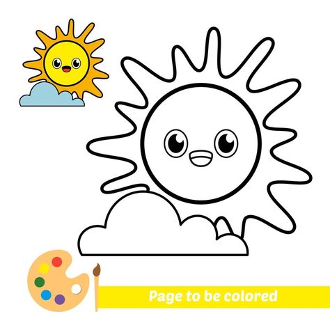 Coloring book for kids, sun vector Sun Drawing Design, Sun Coloring Pages, Sun Vector, Little Drawings, Sun Drawing, Free Kids Coloring Pages, Kids Sun, Easy Art For Kids, Preschool Coloring Pages