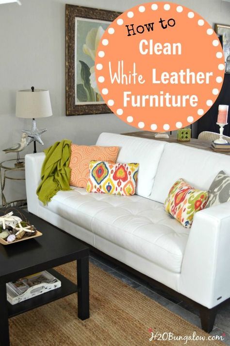 How to clean white leather furniture easily and gently using home products that won't break the bank. White Leather Furniture, White Leather Sofa, White Leather Couch, Clean White Leather, White Leather Sofas, Cleaning Painted Walls, Glass Cooktop, Deep Cleaning Tips, Leather Couch